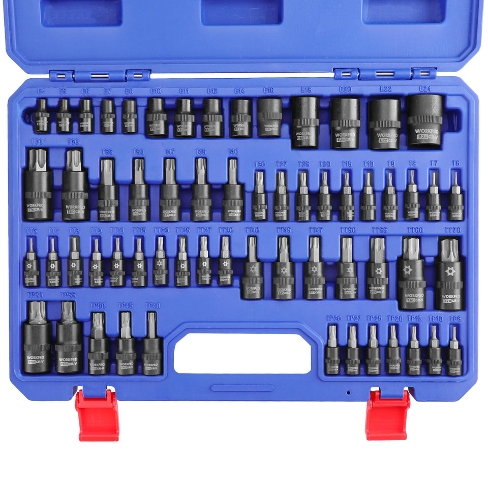 WORKPRO Torx socket set in a sturdy case, ready for auto and DIY tasks.