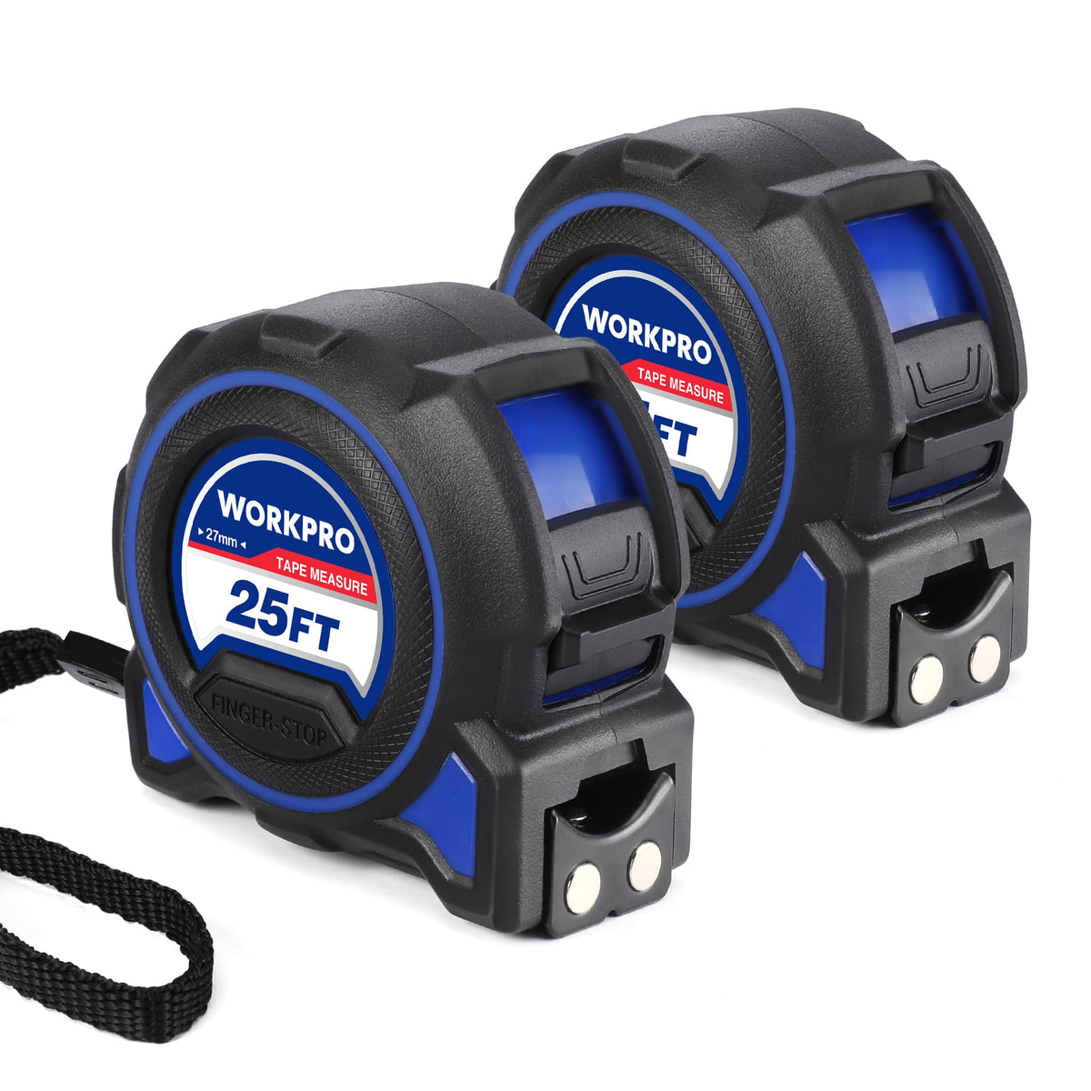 WORKPRO two-pack 25ft tape measure with magnetic hook for metal surfaces