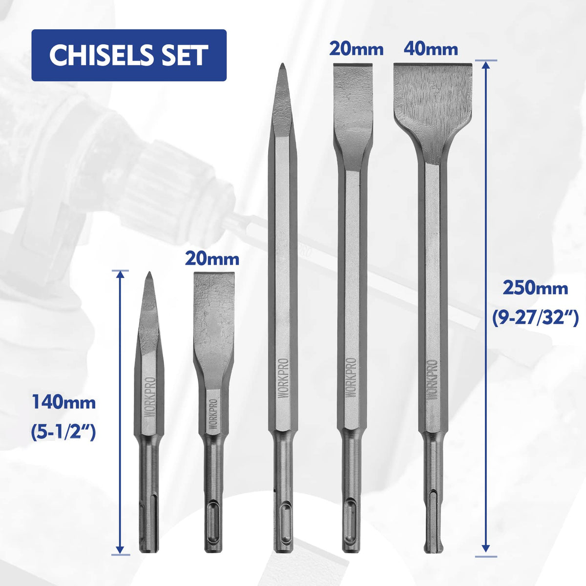 WORKPRO two-piece point chisels for precision masonry shaping