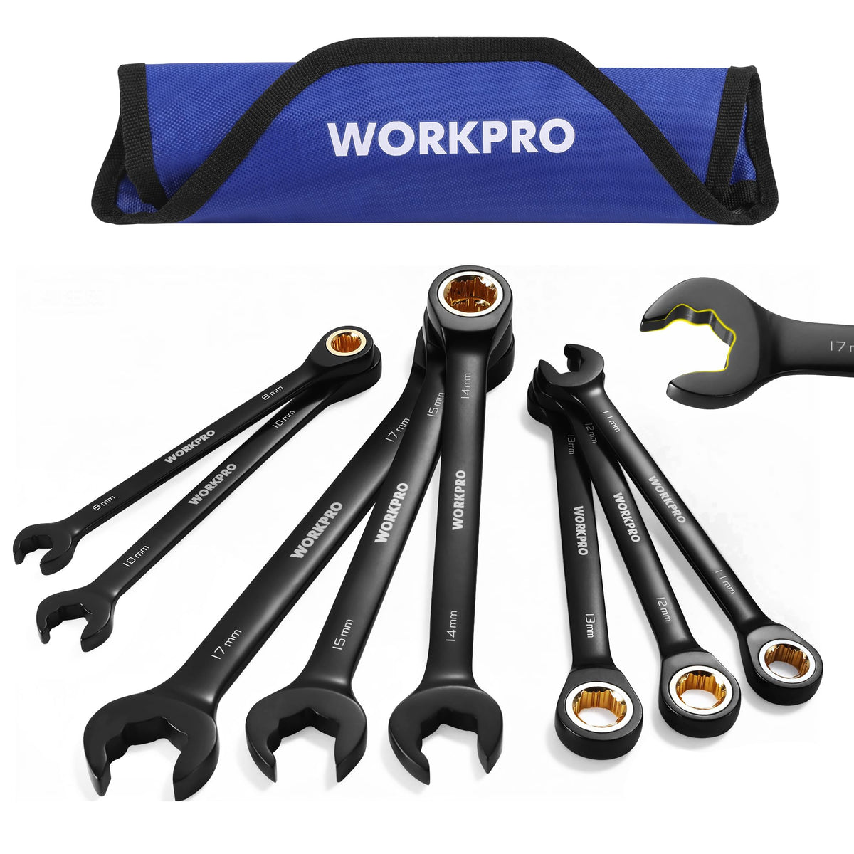 WORKPRO upgraded 8-piece wrench set with quick-slide open end for efficiency
