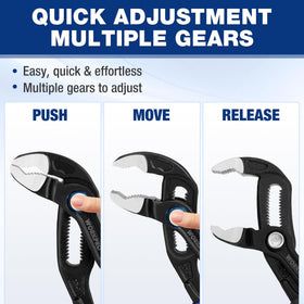 WORKPRO V-jaw design close-up showing tight bite on varied shapes.