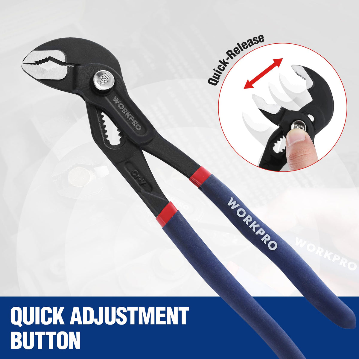 WORKPRO V-jaw design provides multiple contact points for a secure grip.
