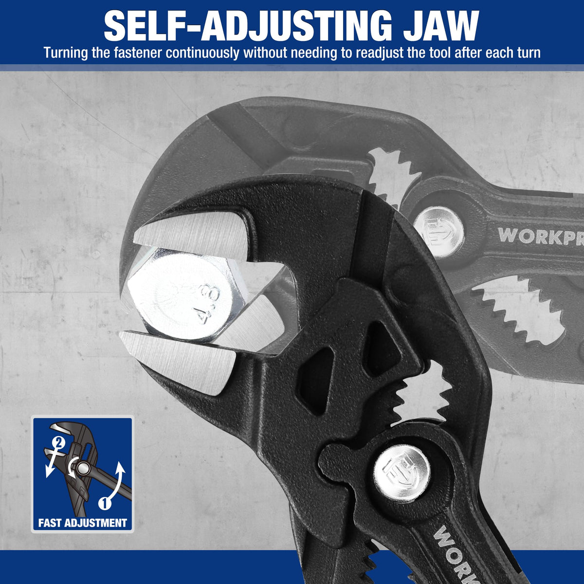 WORKPRO V-Jaw design delivers a tighter bite on varied shapes