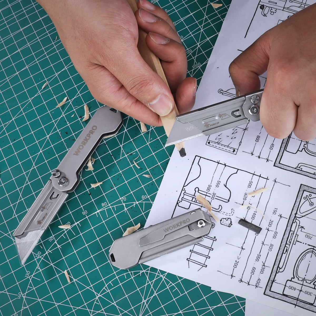 WORKPRO versatile tool for paper, cardboard, fabric, plastic, and more tasks.