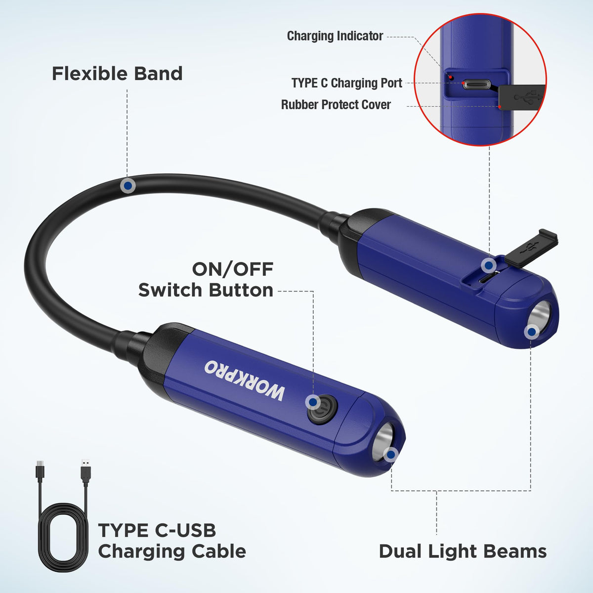 WORKPRO versatile neck light for mechanics, crafting, and indoor hobbies.