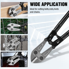 WORKPRO W017006A in action cutting bolts, rivets, and chain in a workshop