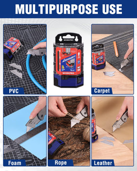 WORKPRO wall-mount dispenser keeps blades organized and accessible.