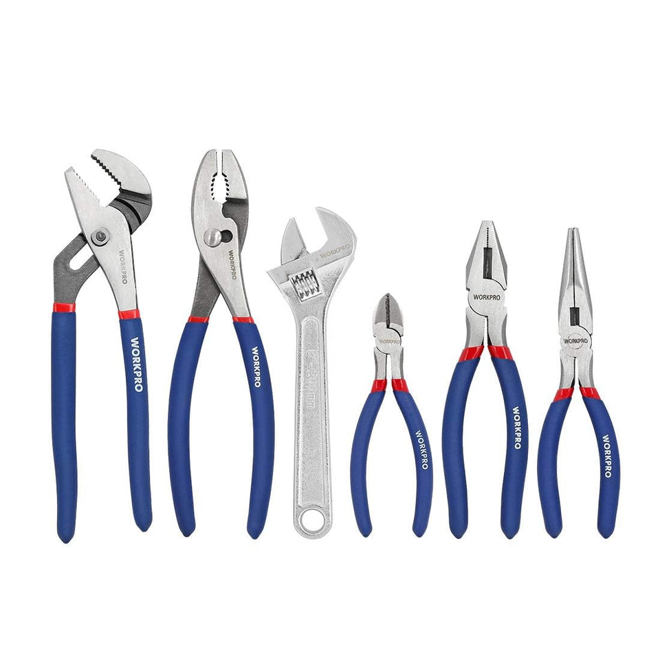WORKPRO 10-inch water pump pliers close-up, rugged grip and jaw