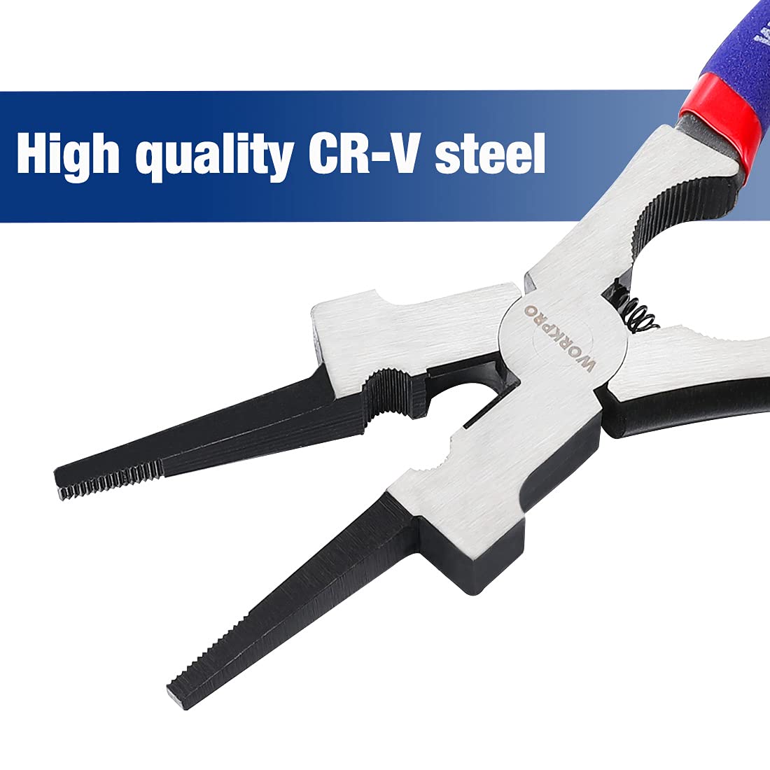 Non-slip grip on WORKPRO pliers enables comfortable, precise control.