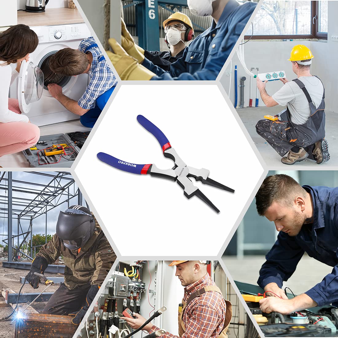 Home workshop scene featuring WORKPRO pliers for multifaceted projects.