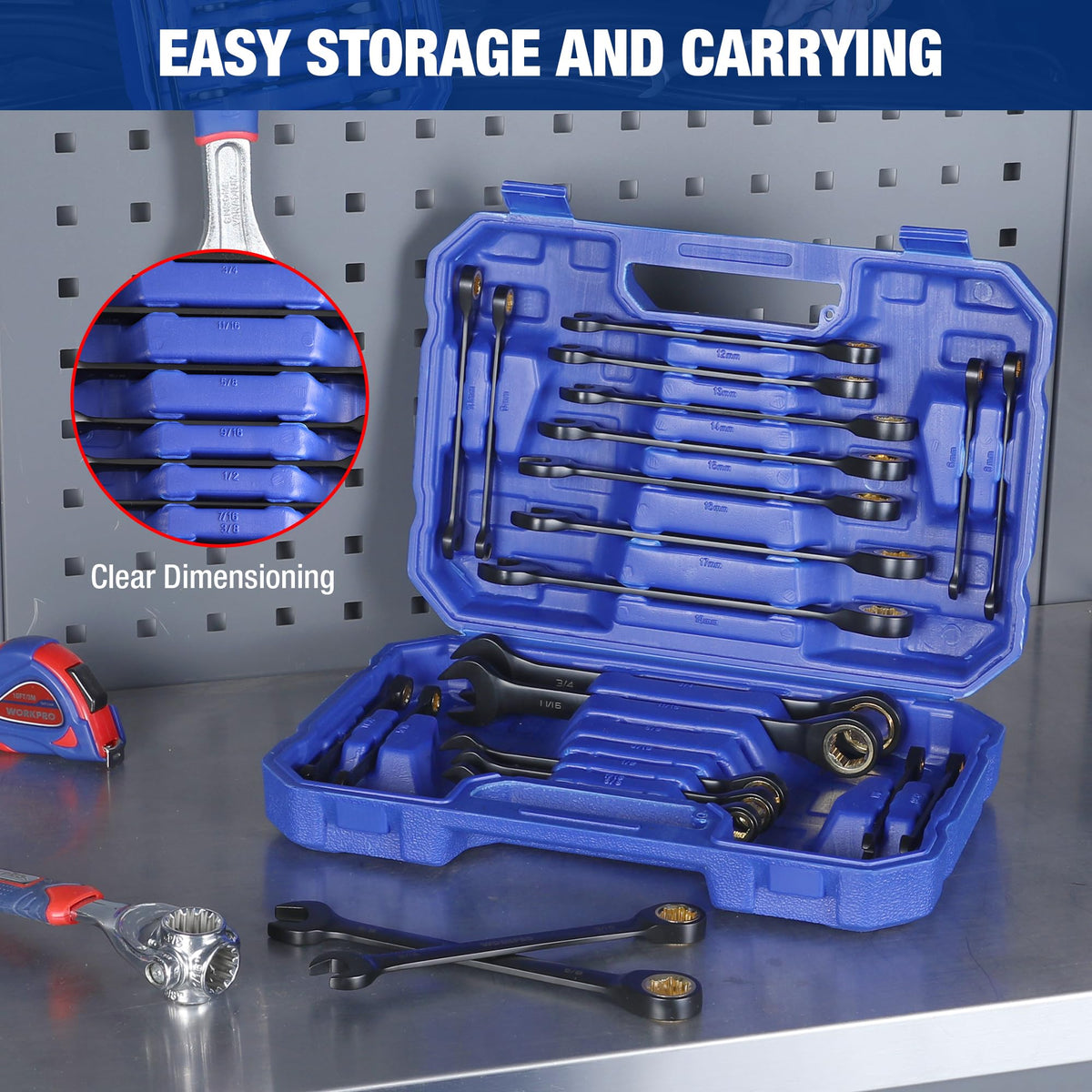 WORKPRO wrenches suitable for motorcycles, autos, bikes, and home projects