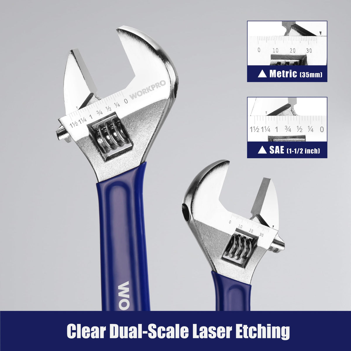 WORKPRO wide jaw wrench 10-inch covers larger nuts with comfortable grip during DIY projects.