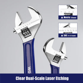 WORKPRO wide jaw wrench 10-inch covers larger nuts with comfortable grip during DIY projects.