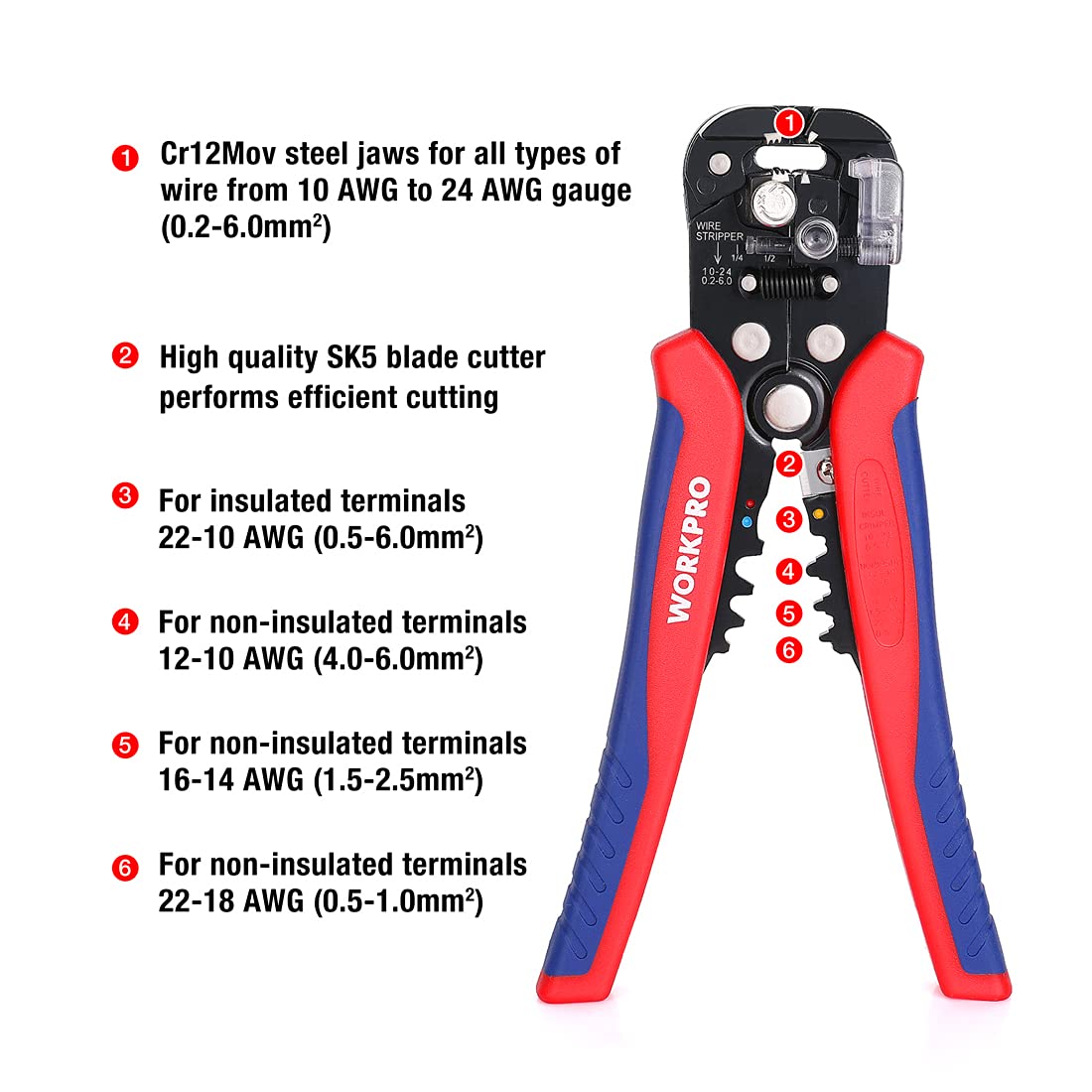 WORKPRO wire cutter closeup demonstrates pliers-style nose for pulling