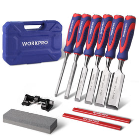 WORKPRO wood chisel set with six chisels and beveled edge for precise cuts