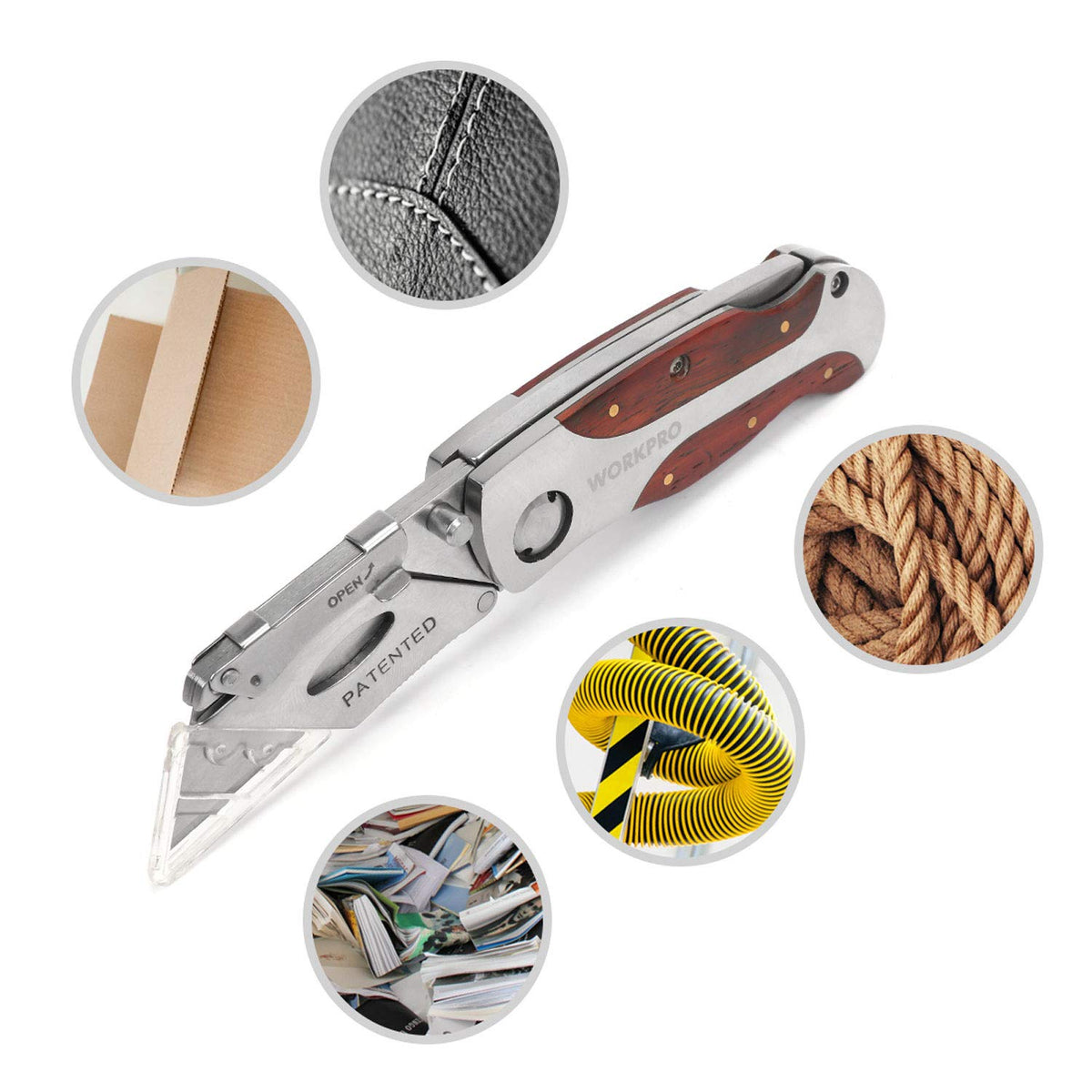 WORKPRO wood-grain texture on handle adds retro style and grip.