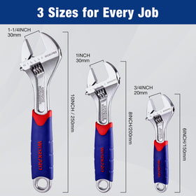 WORKPRO adjustable wrenches suitable for automotive maintenance and plumbing tasks.
