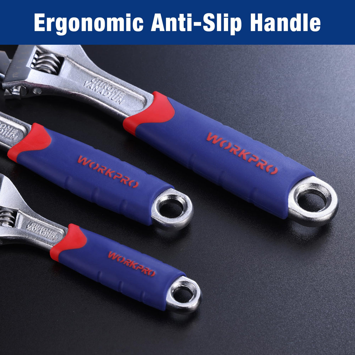 WORKPRO wrench with chrome plating for rust resistance and durability.