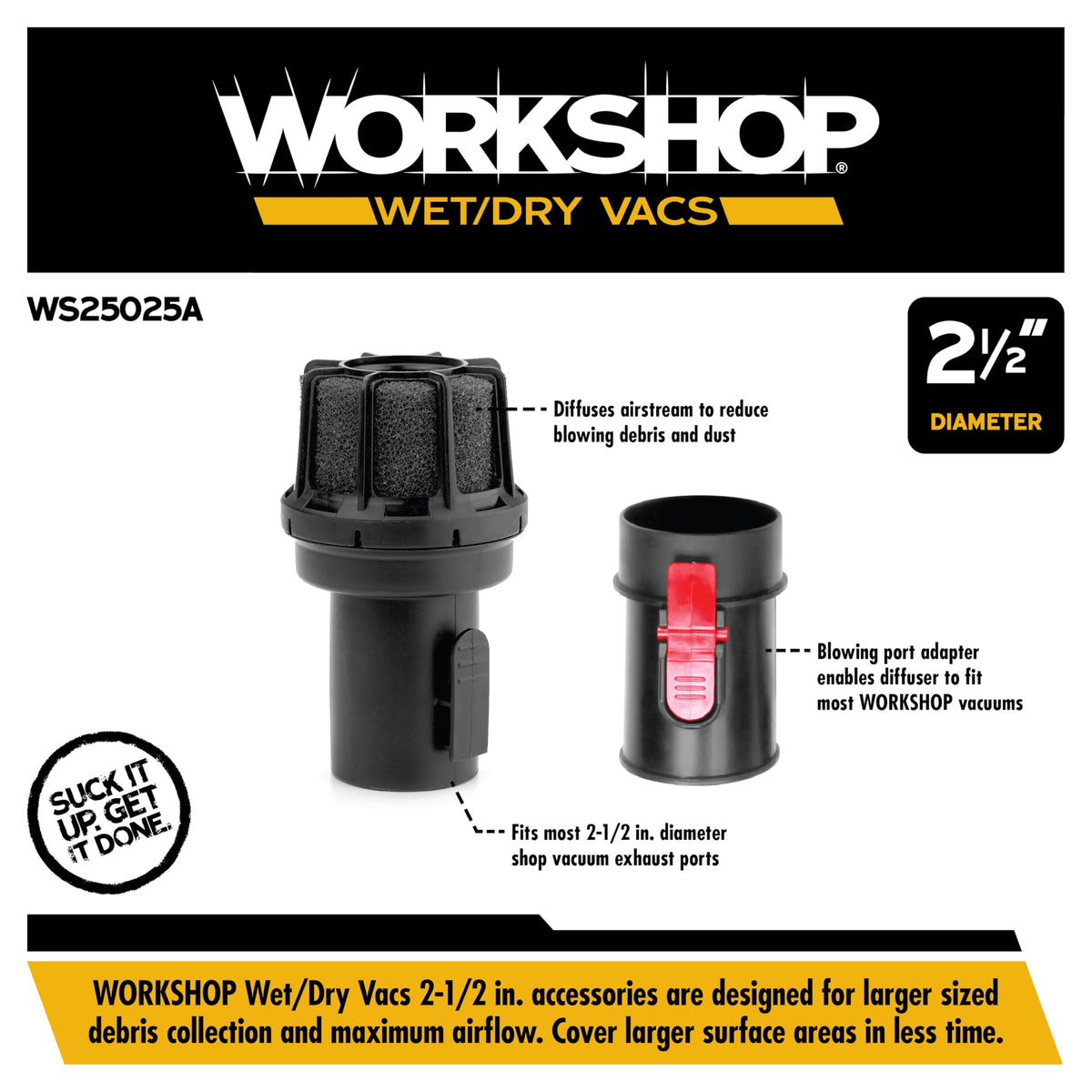 WORKSHOP WS0400DE-compatible diffuser installed on vacuum.