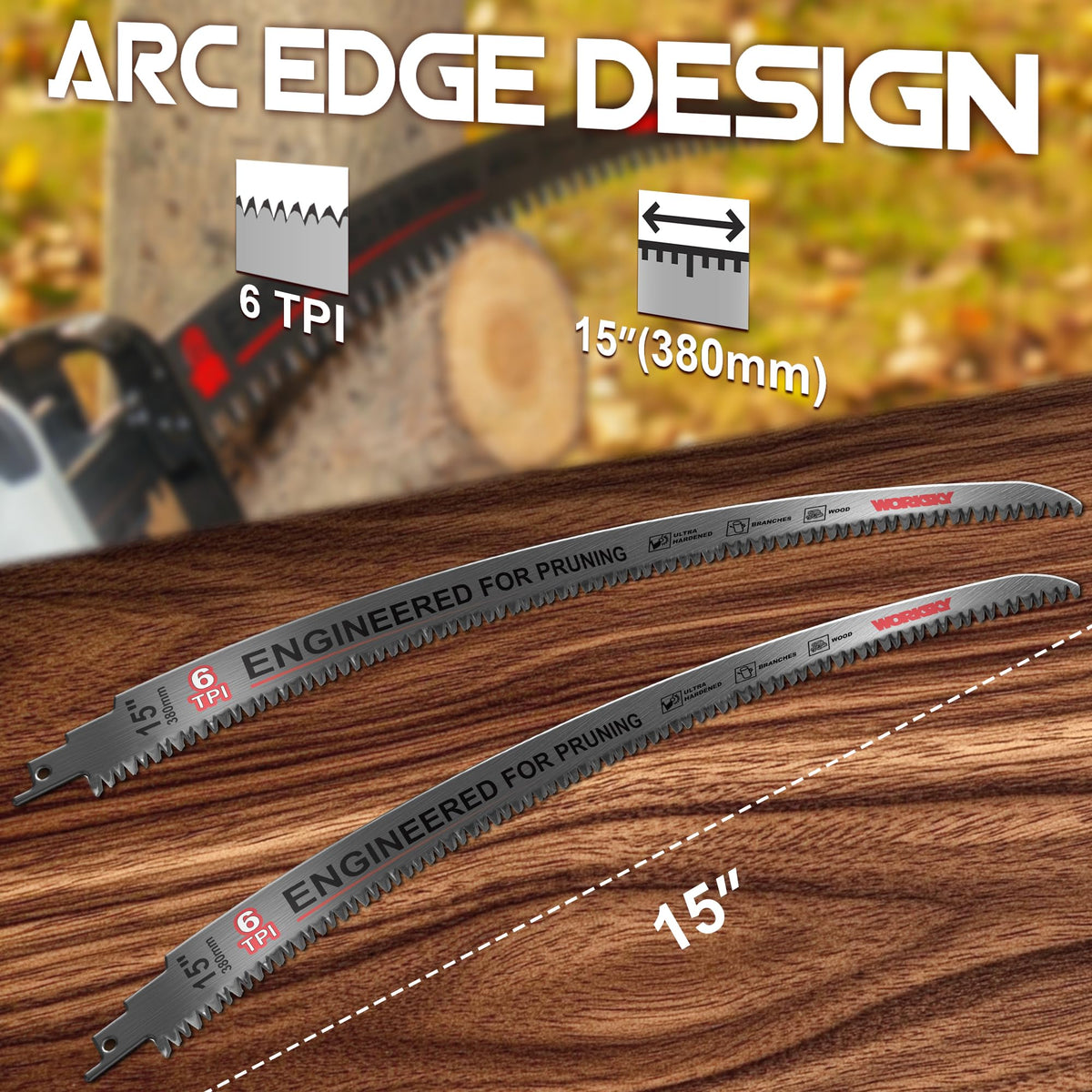 Worksky curved-edge blade with arc design for smoother, friction-reducing cuts.