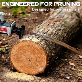 Worksky long-length blade provides extended reach for pruning and lumber tasks.