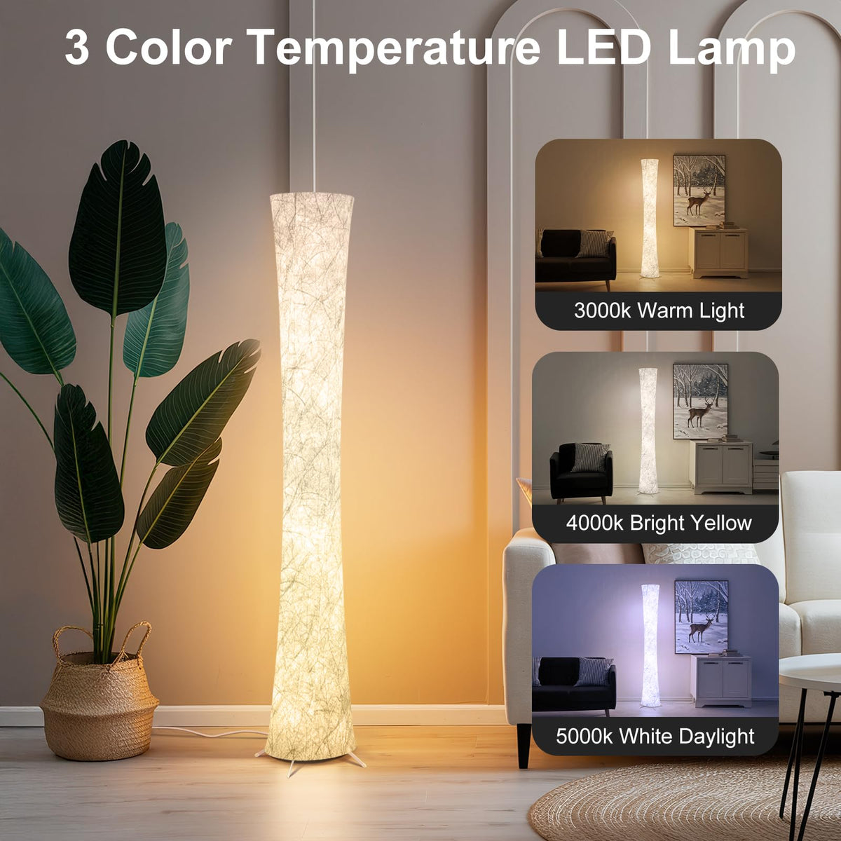 WORLD WIN Floor Lamp bedroom ambience shows warm to cool tones for relaxation.