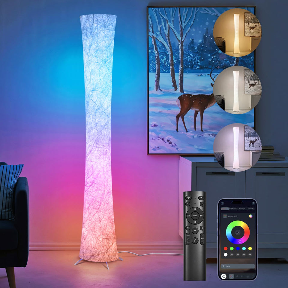 WORLD WIN Floor Lamp color demo showcasing 16 million color options for any mood.