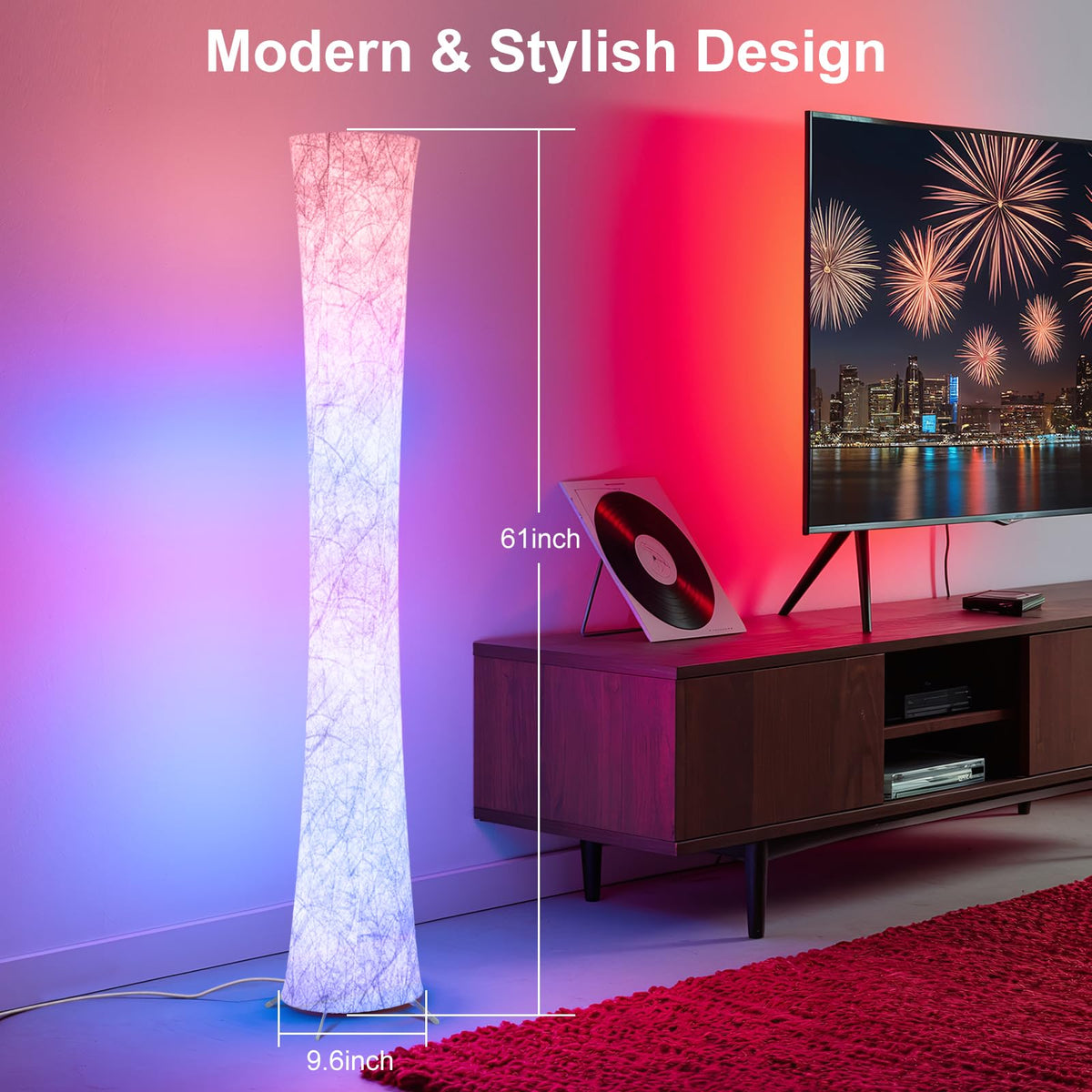 WORLD WIN Floor Lamp music-sync scene demonstrates lighting that dances with your soundtrack.