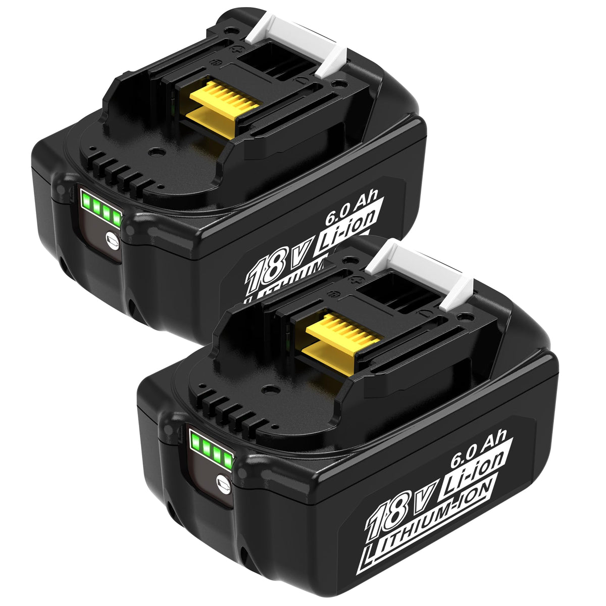 Worthmah 2Pack 6000mAh 18V battery front view, high capacity for extended Makita use.