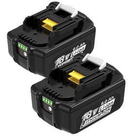 Worthmah 2Pack 6000mAh 18V battery front view, high capacity for extended Makita use.