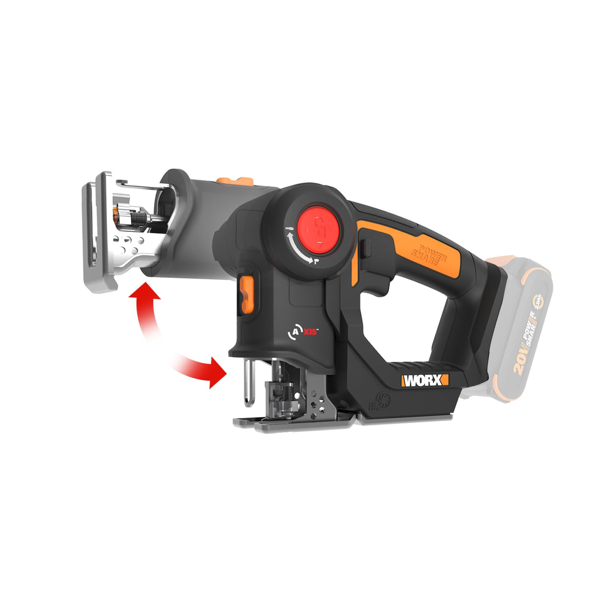 WORX 20V AXIS 2-in-1 saw in jigsaw mode for curved cuts
