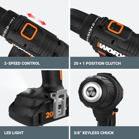 3/8-inch keyless chuck for fast, secure bit changes.