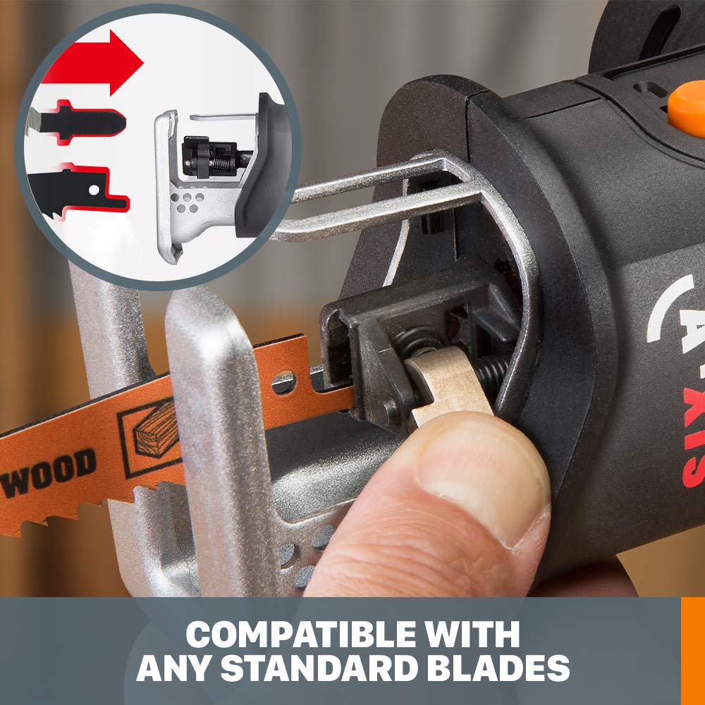 WORX four blades included for cutting wood, metal, and aluminum