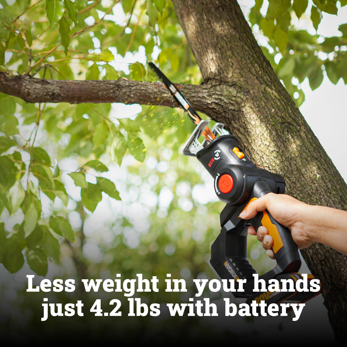 WORX Axis 2-in-1 saw in reciprocating mode for fast straight cuts