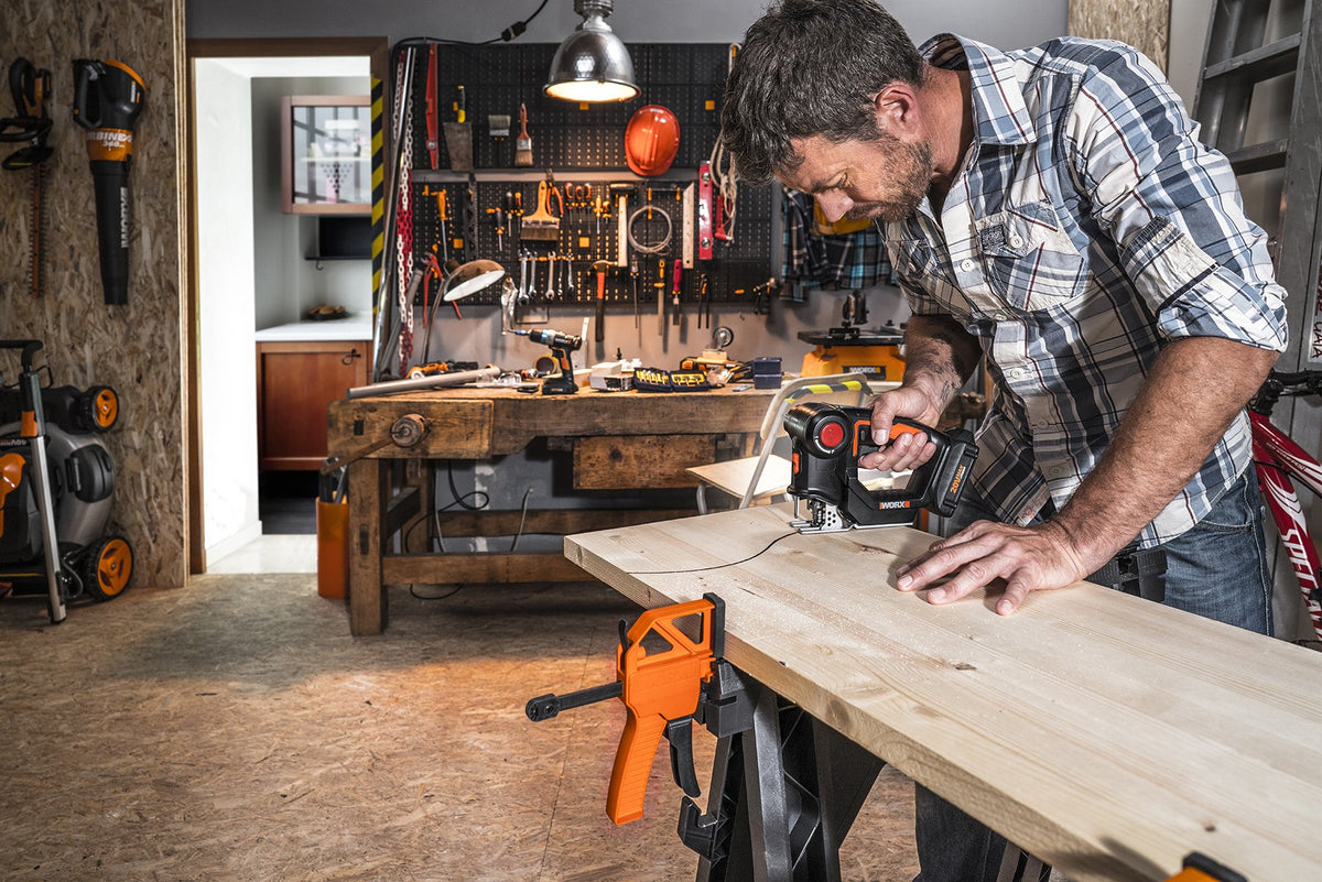 WORX Axis LED light and dust blower improve cutting visibility