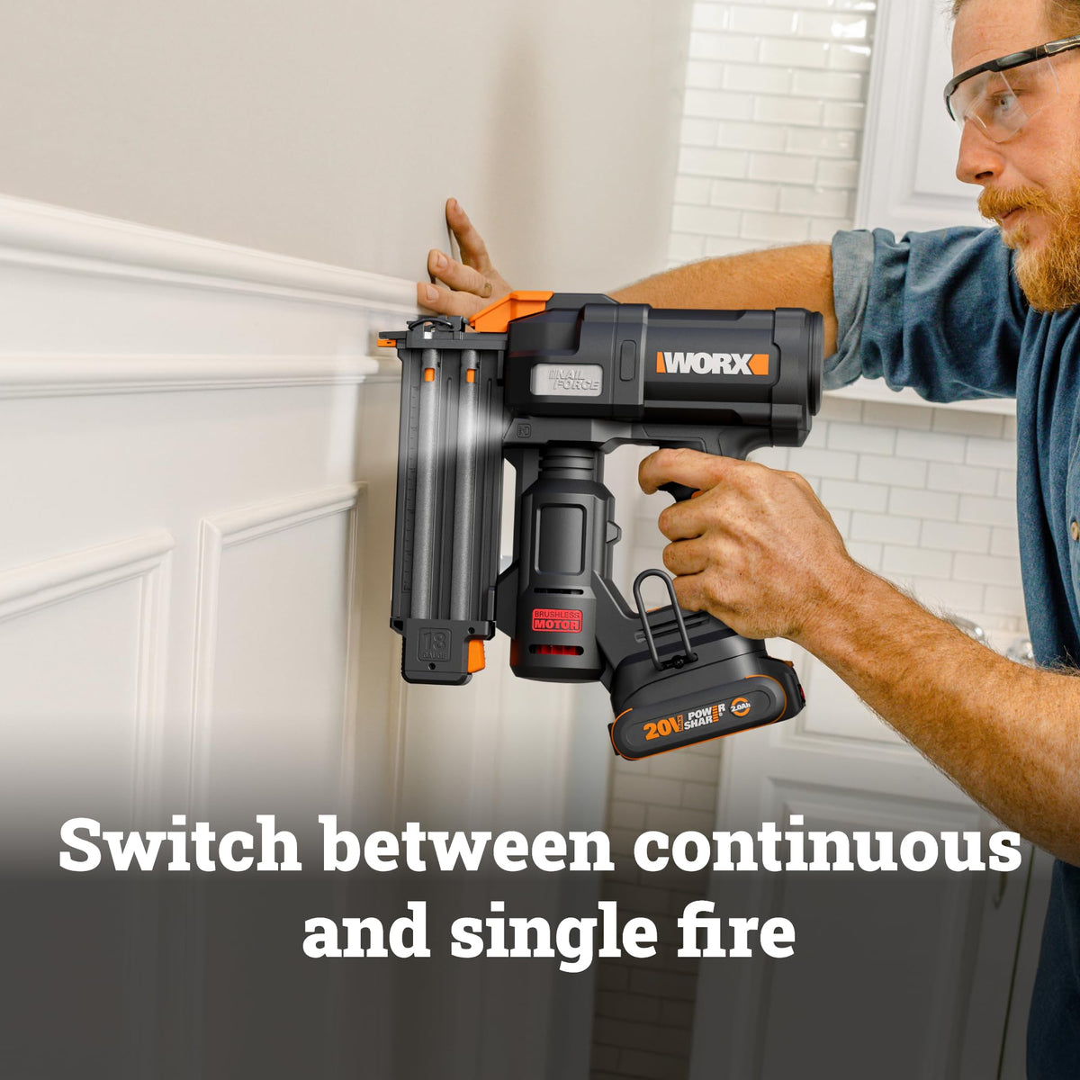 WORX brad nailer narrow nose helps precise shot placement.