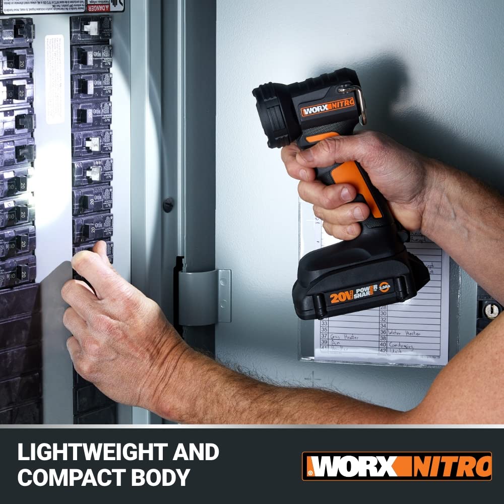 WORX Nitro 20V LED work light in action on a workshop task