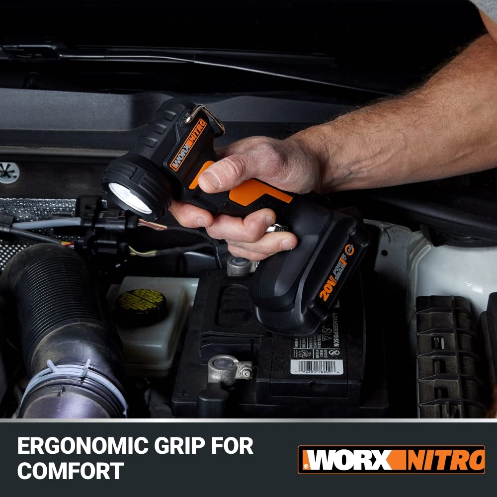 WORX Nitro 20V LED work light tilt range from -5 to 90 degrees