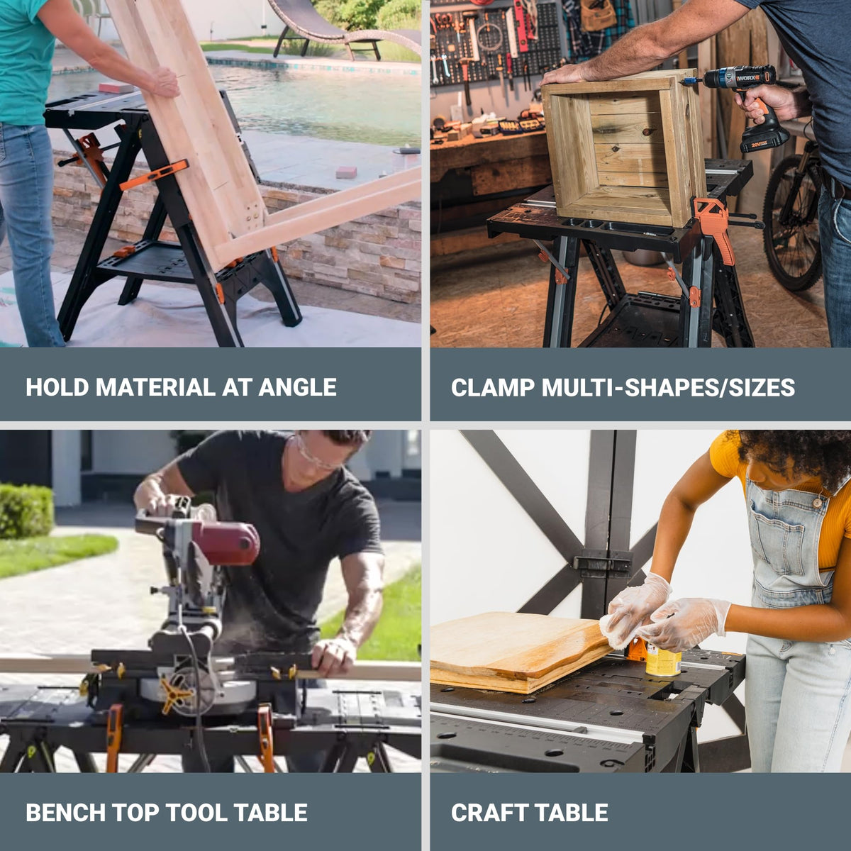 WORX Pegasus expandable-connectors enable seamless attachment with other Worx tables.