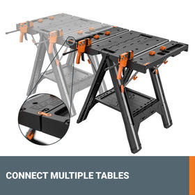 WORX Pegasus storage-friendly design folds for under-table storage.