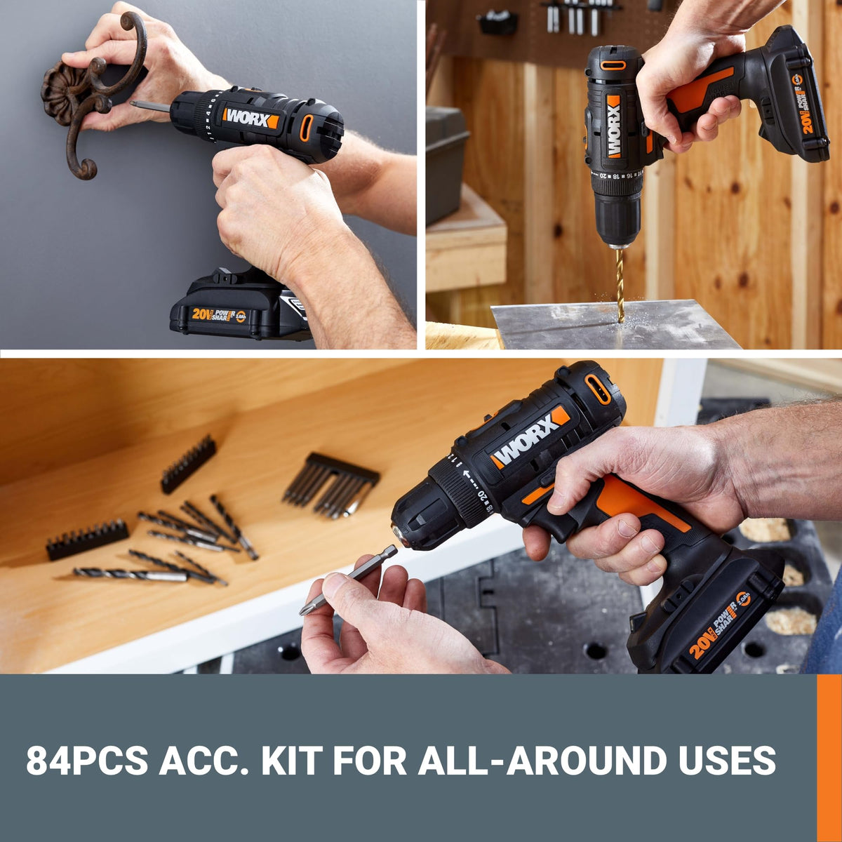 Power Share 2.0Ah battery powers multiple WORX tools.