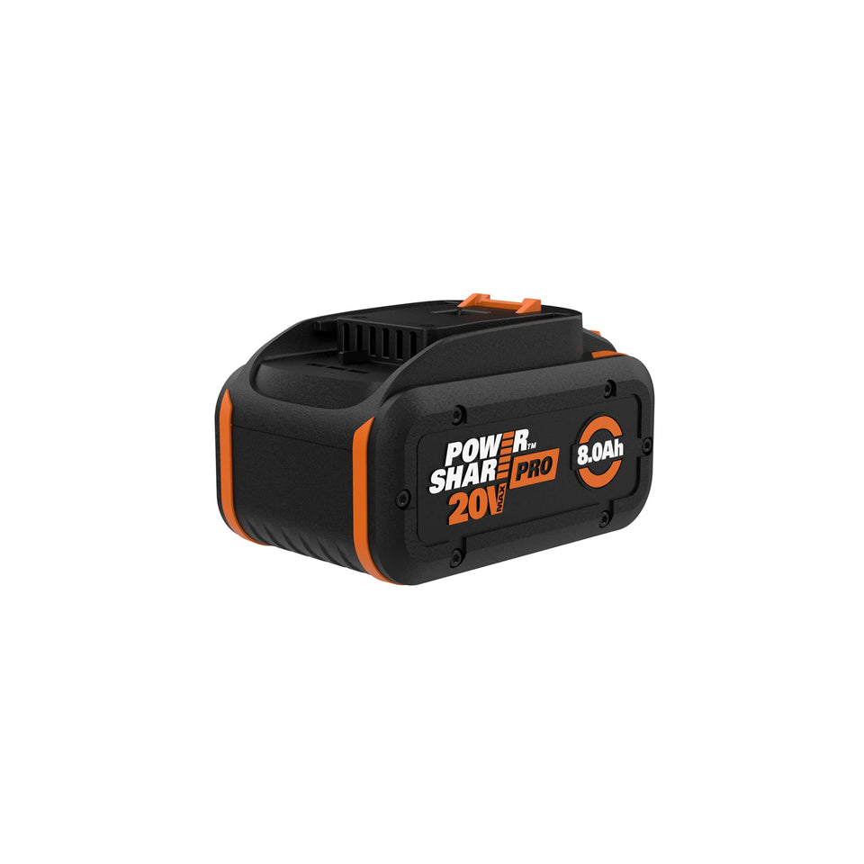 WORX WA3678 20V Power Share PRO 8.0Ah battery powering Worx tools with extended run time