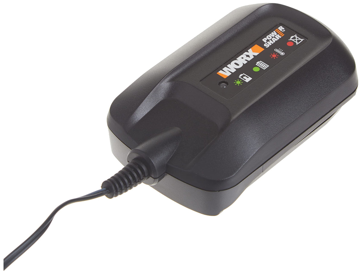 WORX WA3742 plugged-in on desk, ready for charging tasks.