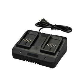 WORX WA3770 dual-port charger front view charging two 20V batteries.