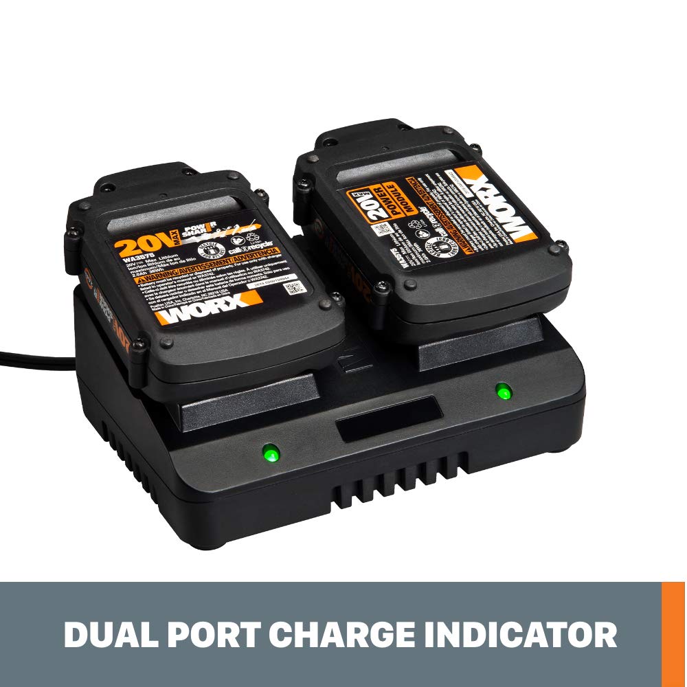 WORX WA3770 in use on a job site charging two batteries.