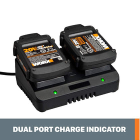 WORX WA3770 in use on a job site charging two batteries.