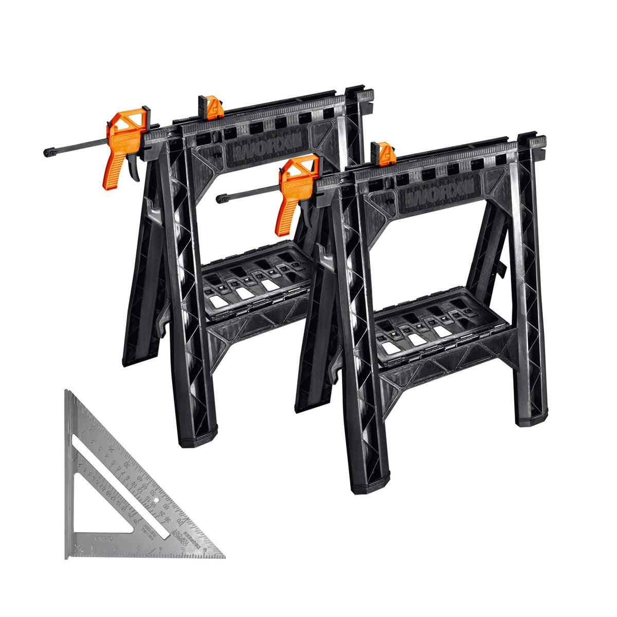 WORX WX065.3 clamping sawhorses with bar clamps secure work for precise cuts