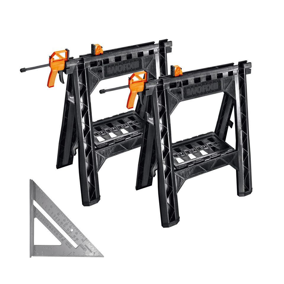 WORX WX065.3 clamping sawhorses with bar clamps secure work for precise cuts