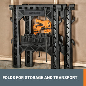 WORX WX065.3 detachable clamps enable horizontal or vertical use across workspaces