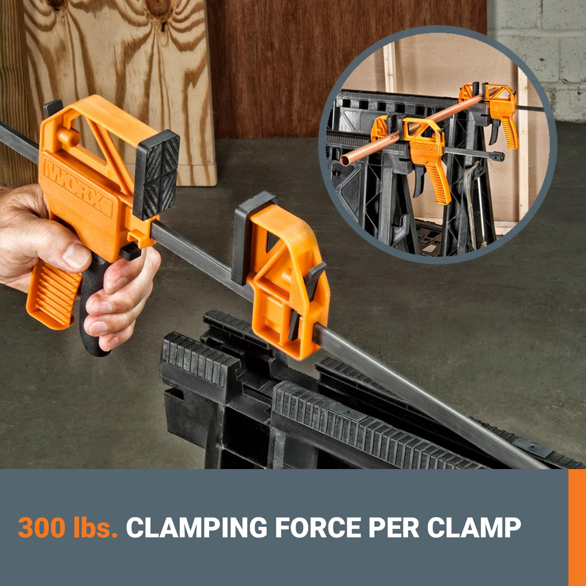 Lightweight WORX WX065.3 sawhorses are easy to move around the workshop